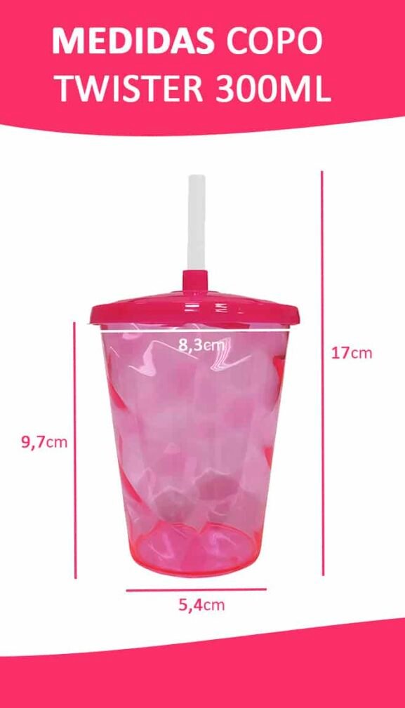 10 Copos Twister Acrílico Translúcido Com Tampa Colorida 300ml - Imagem 2