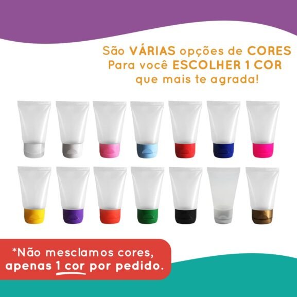 Kit 10 Bisnagas Plásticas 30ml Com Tampa Flip Top Diversas Cores Personalizar Festa - Imagem 6