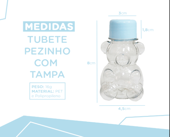 200 Tubetes Ursinho com Tampa Plástica - Imagem 2