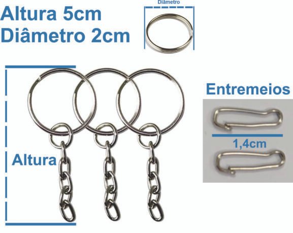 Argola P/ Chaveiro C/ Corrente 20mm 100 Pçs Entrega Rápida - Imagem 2