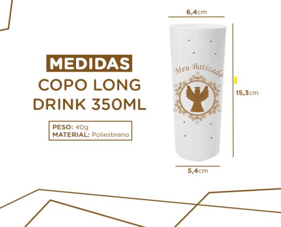 25 Copos Long Drink Batizado 350ml - Imagem 2