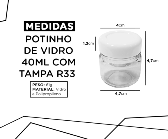 120 Potinhos de Vidro 40ml tampa plástica branca - Imagem 2